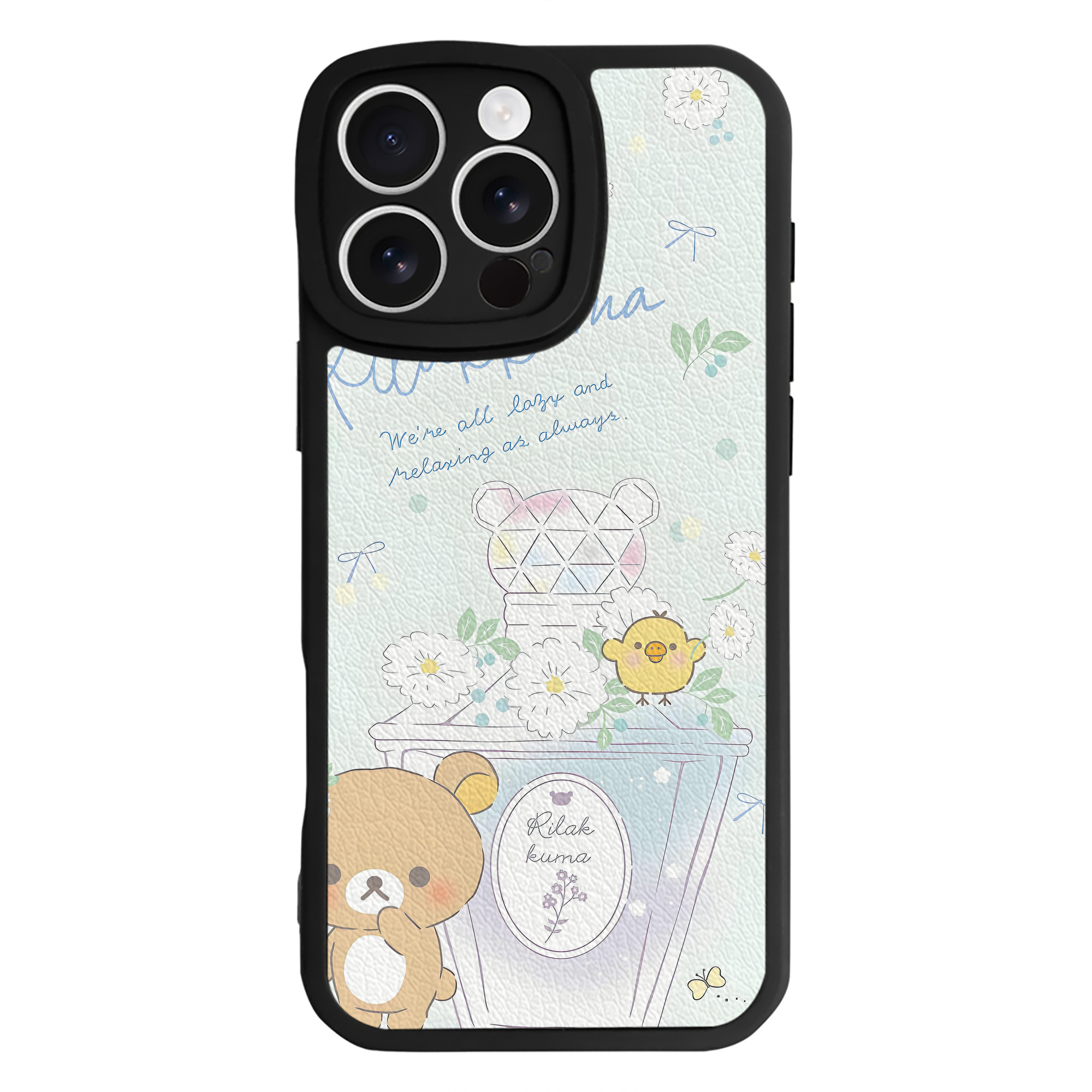 （画像用） リラックマ リラックマ キイロイトリ Rilakkuma Korilakkuma Kiiroitori 【iPhone 16シリーズ対応】シリコンスマホケース（レザー調） 材質：シリコン